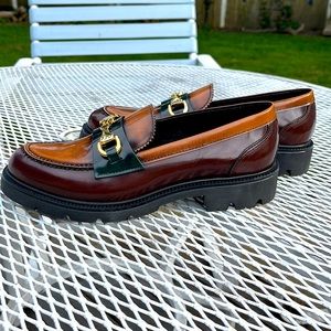 NEW leather lug sole loafer - Italian 2-tone brown w/ brass hardware Asport Moro